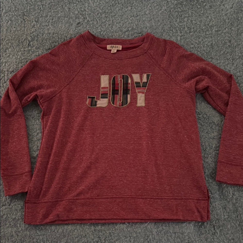 Style & Co. Red Long Sleeve Tee with 'JOY' Plaid Print